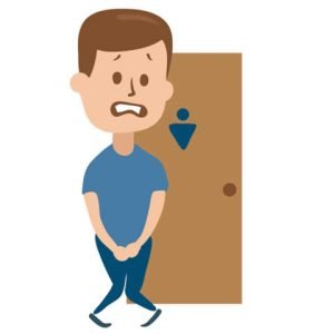 drawing of man waiting for toilet